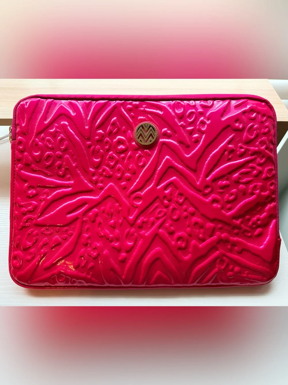 Hot Pink Patent Leather Embossed Animal Print 15.6 inch Laptop Case